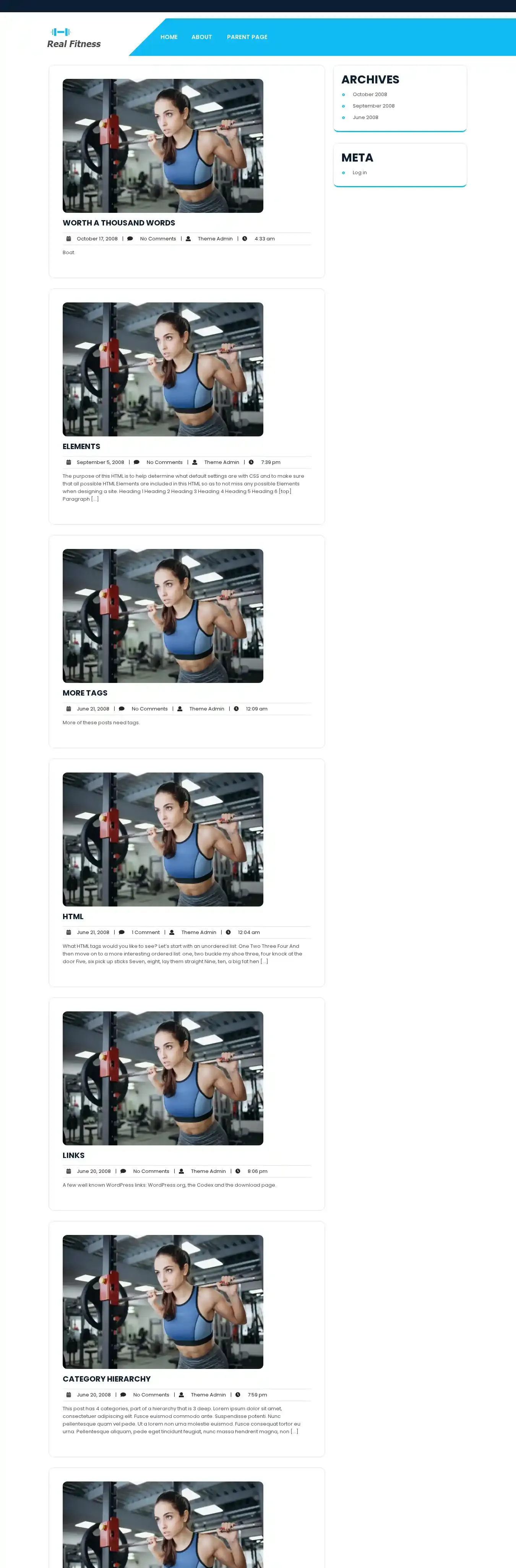 Real Fitness home page on desktop