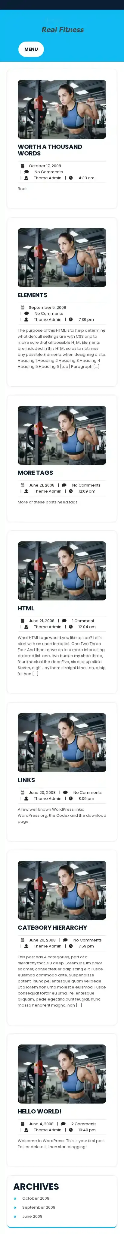 Real Fitness home page on mobile