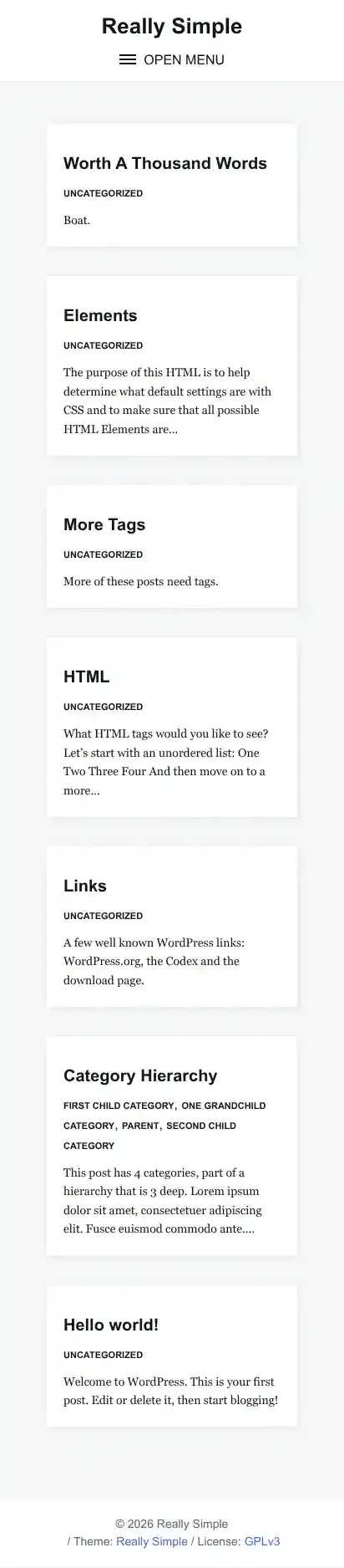 Really Simple home page on mobile