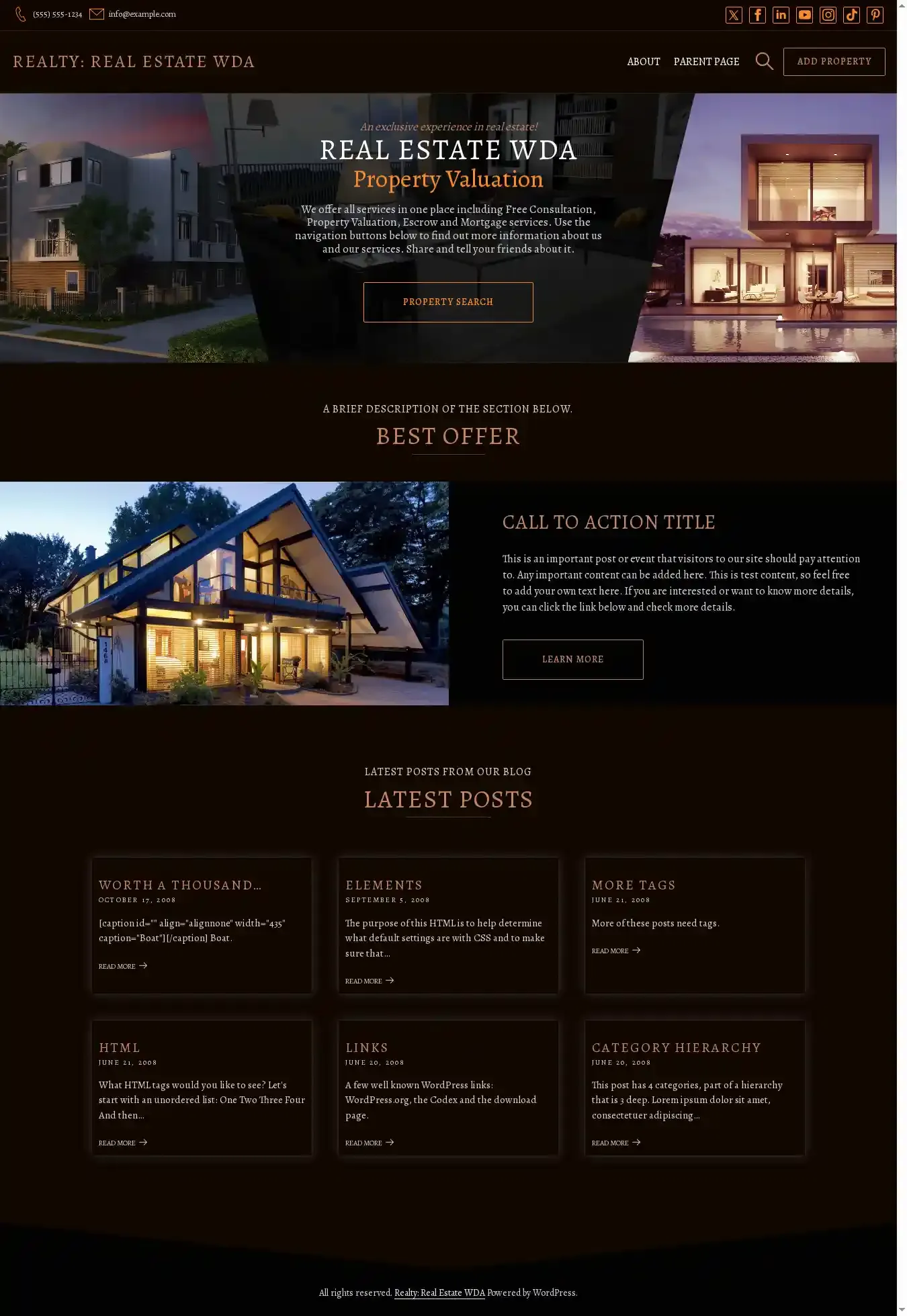 Realty: Real Estate WDA home page on desktop