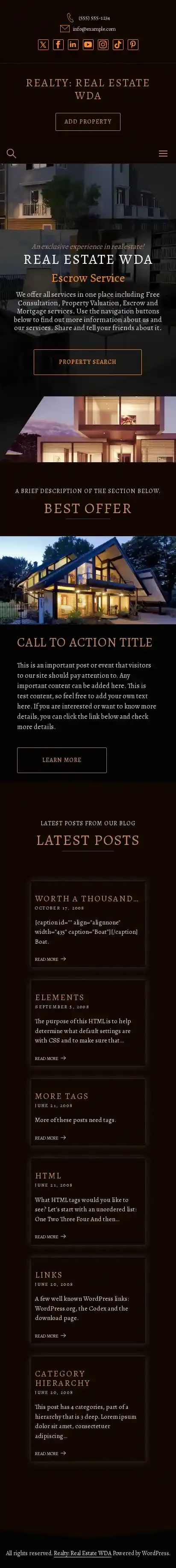 Realty: Real Estate WDA home page on mobile