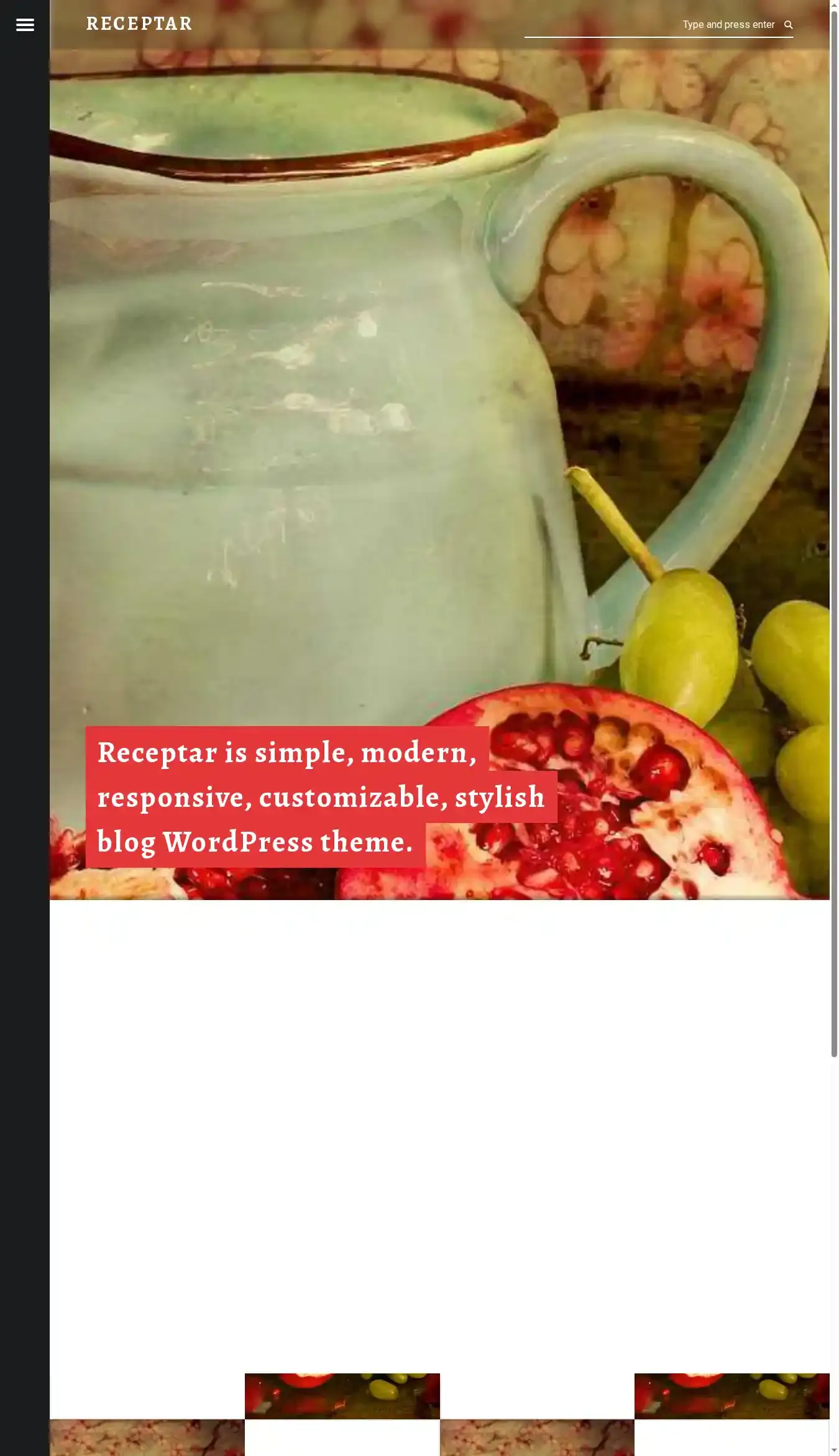 Receptar home page on desktop