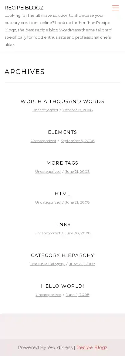 Recipe Blogz home page on mobile