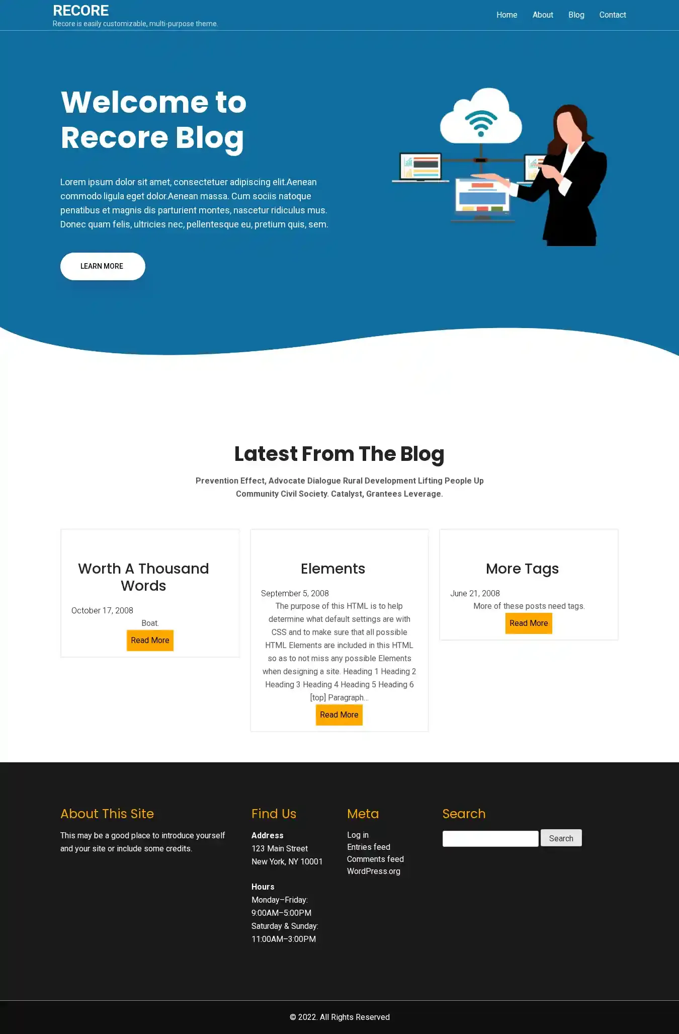 Recore home page on desktop