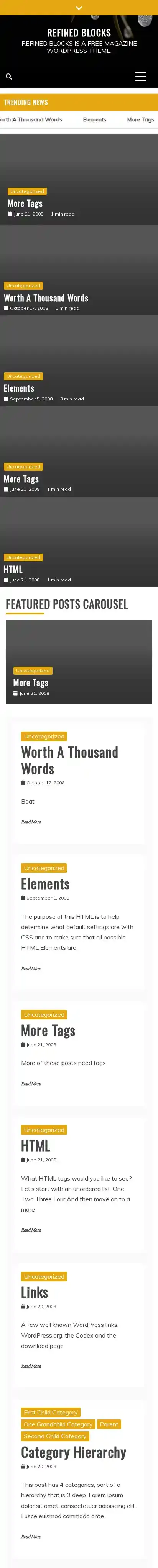 Refined Blocks home page on mobile