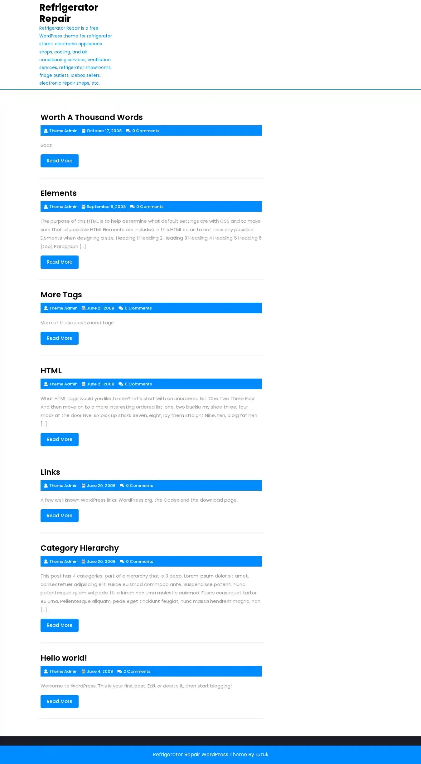 Refrigerator Repair home page on desktop