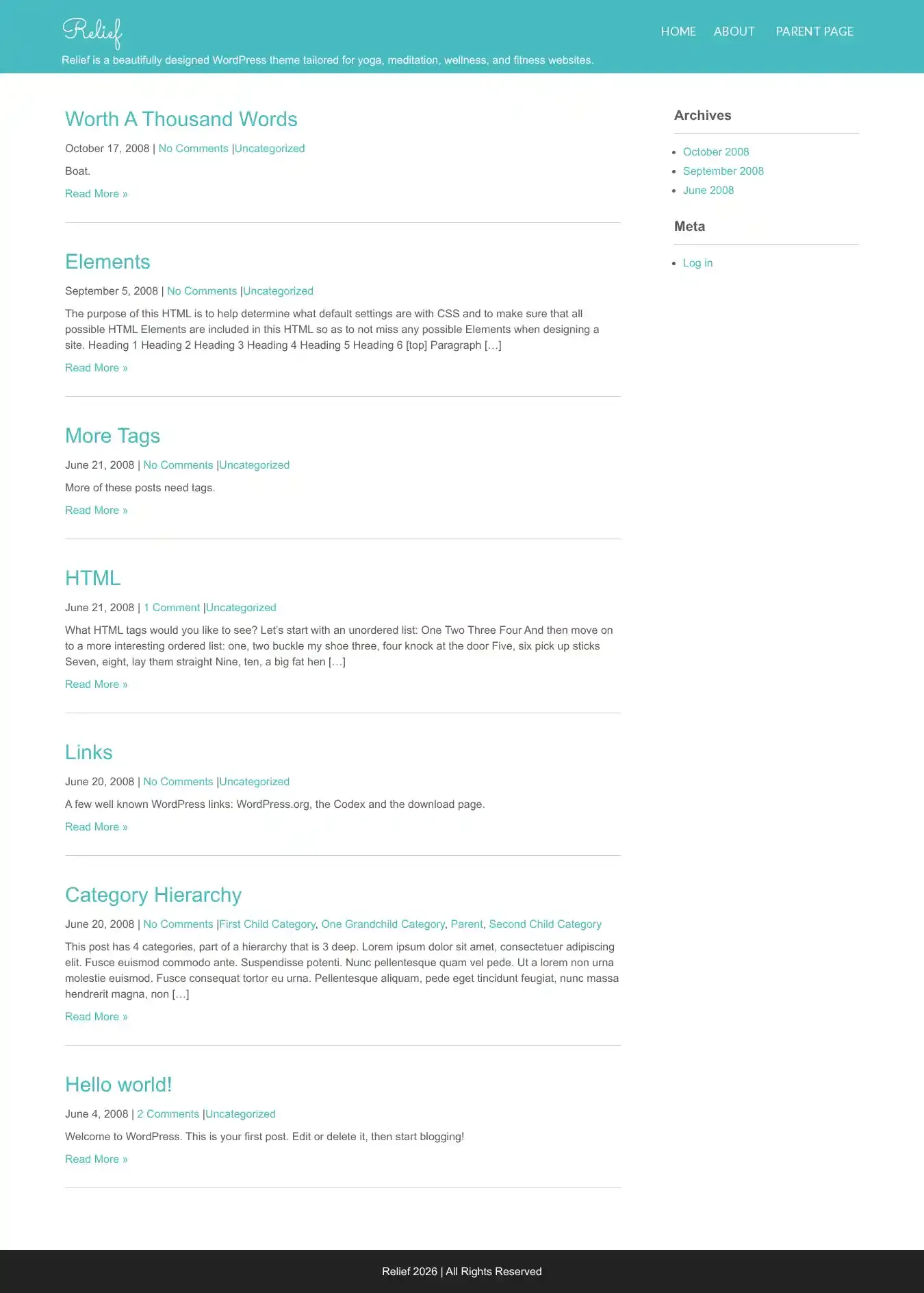 Relief home page on desktop