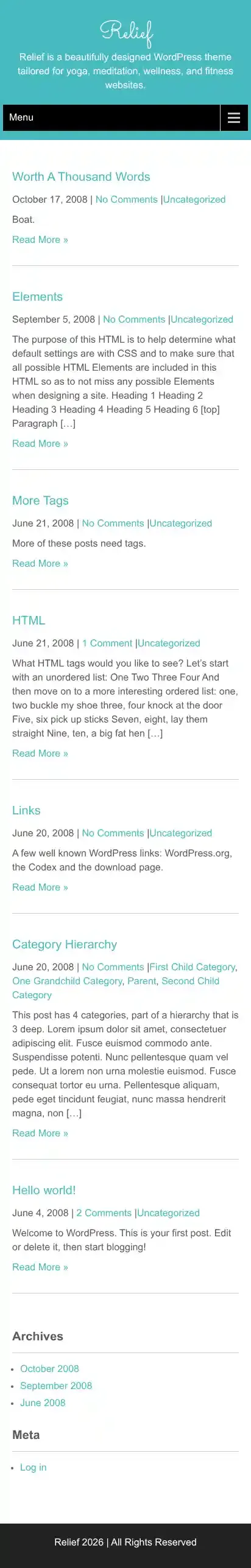 Relief home page on mobile