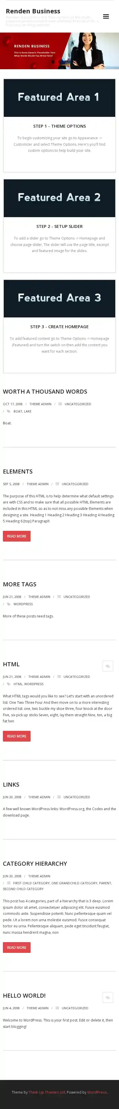 Renden Business home page on mobile