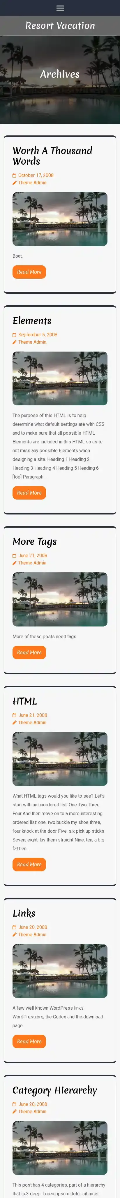 Resort Vacation home page on mobile