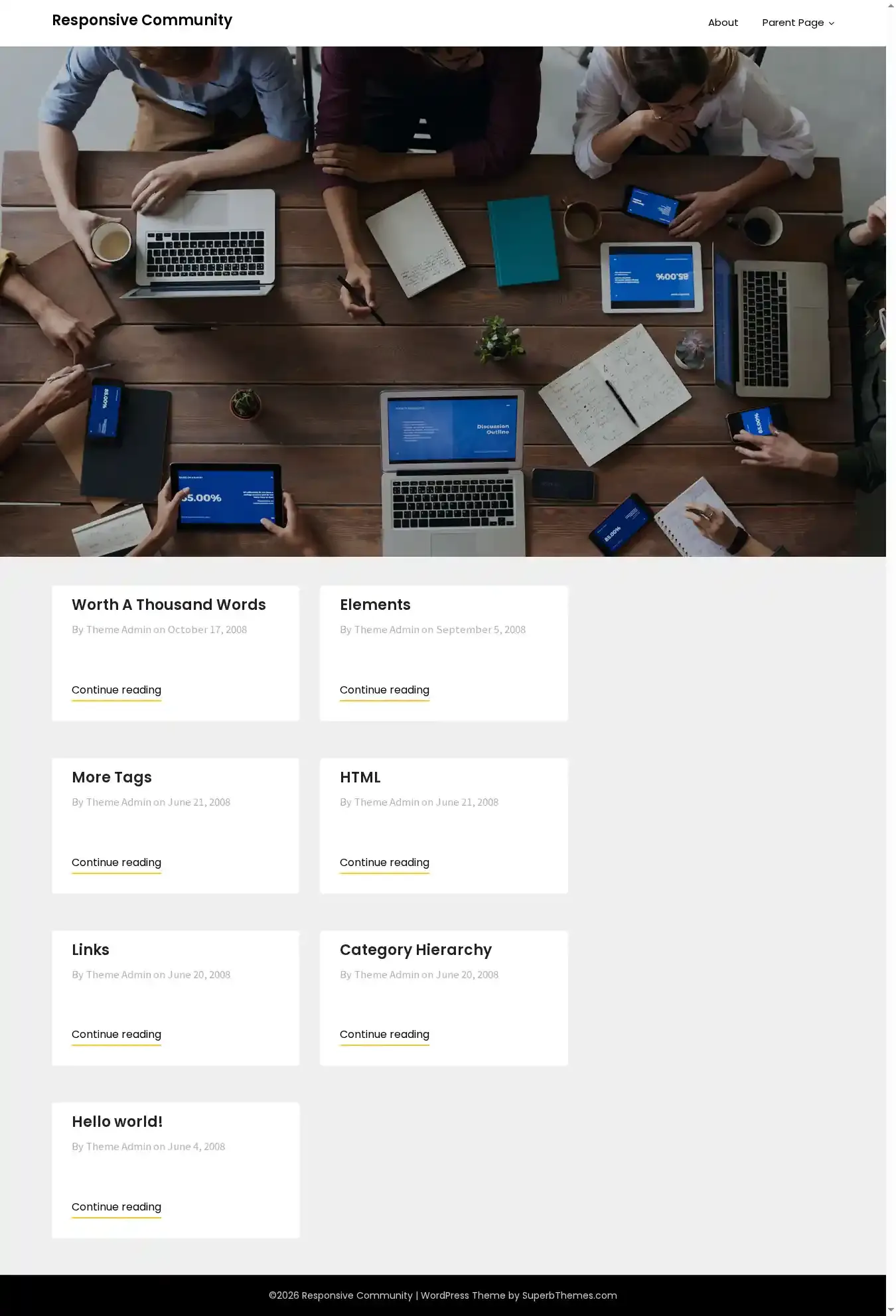 Responsive Community home page on desktop