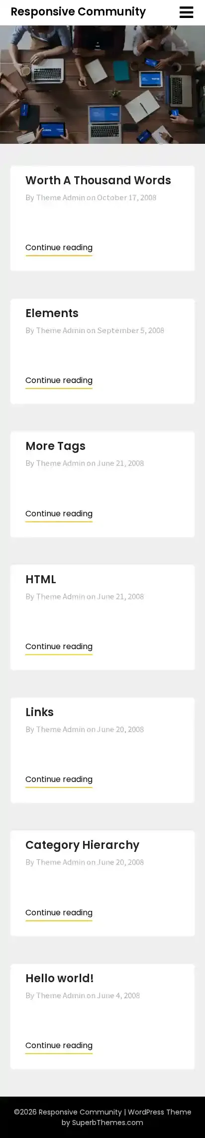Responsive Community home page on mobile