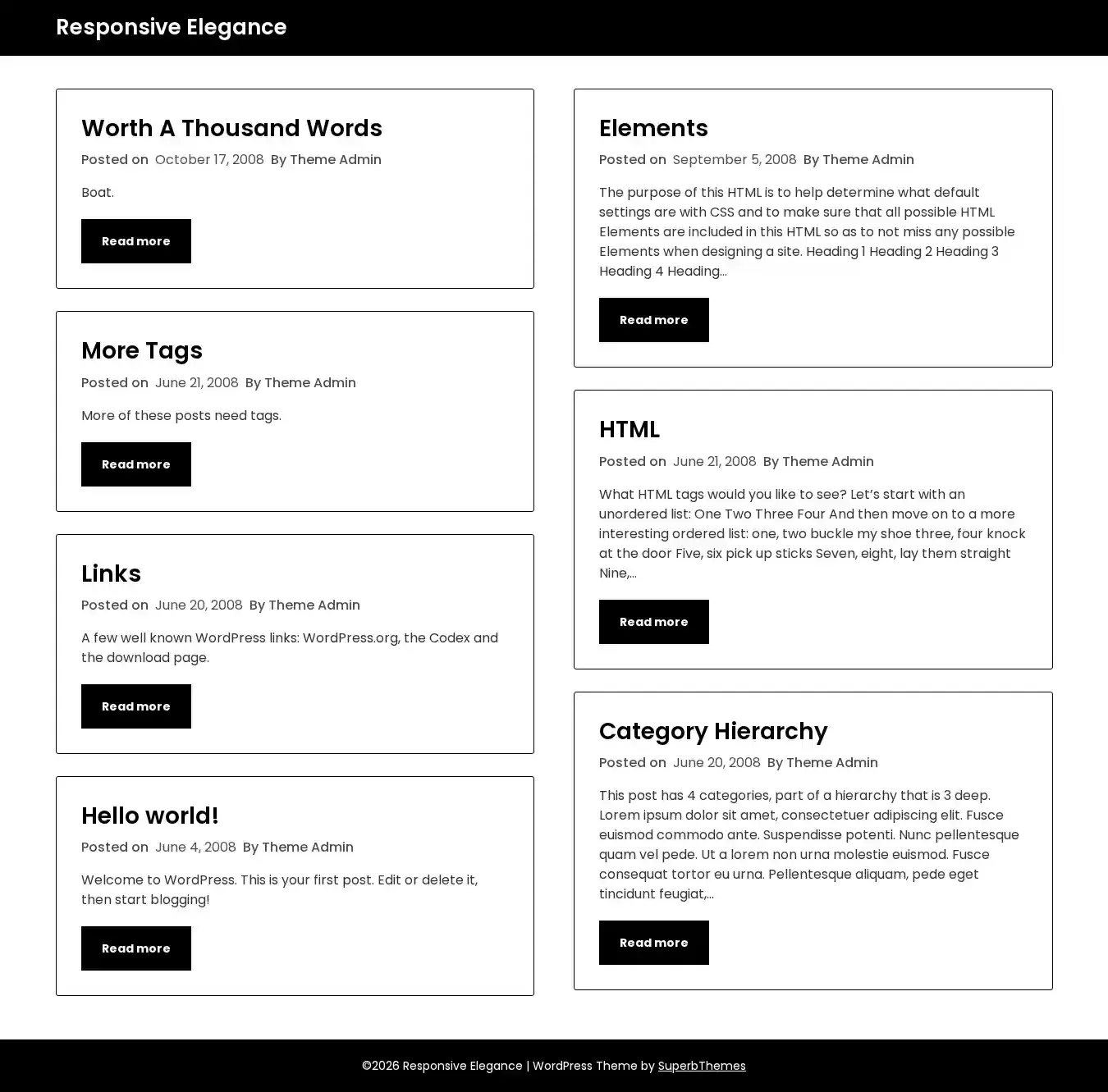 Responsive Elegance home page on desktop