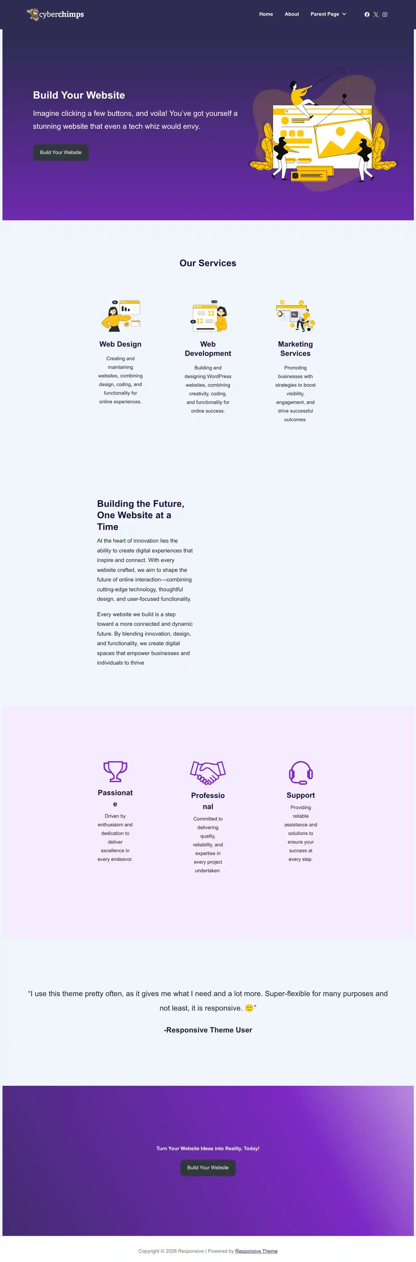 Responsive home page on desktop