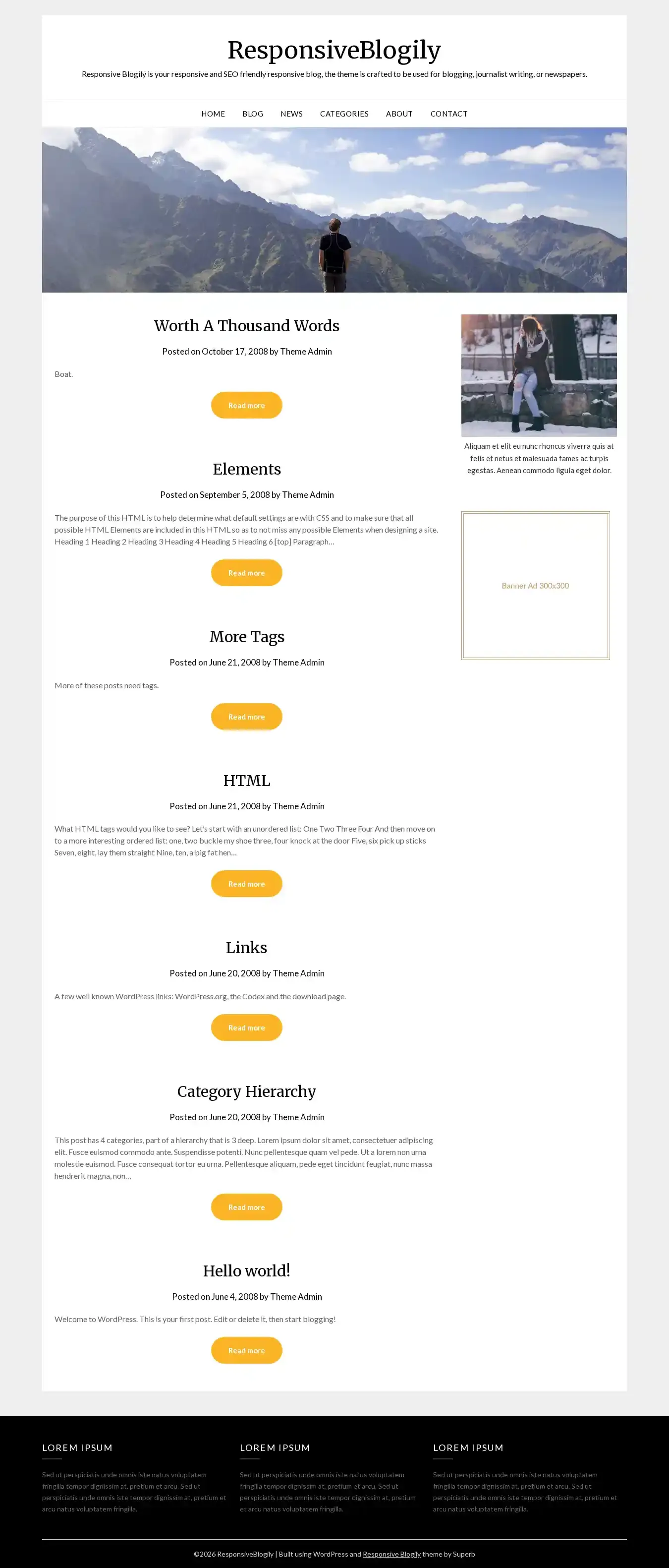 ResponsiveBlogily home page on desktop