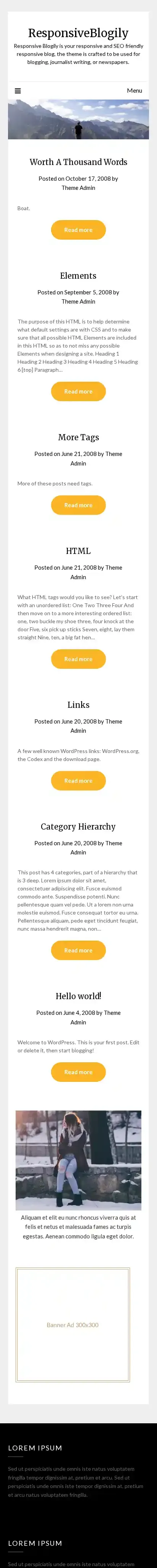 ResponsiveBlogily home page on mobile