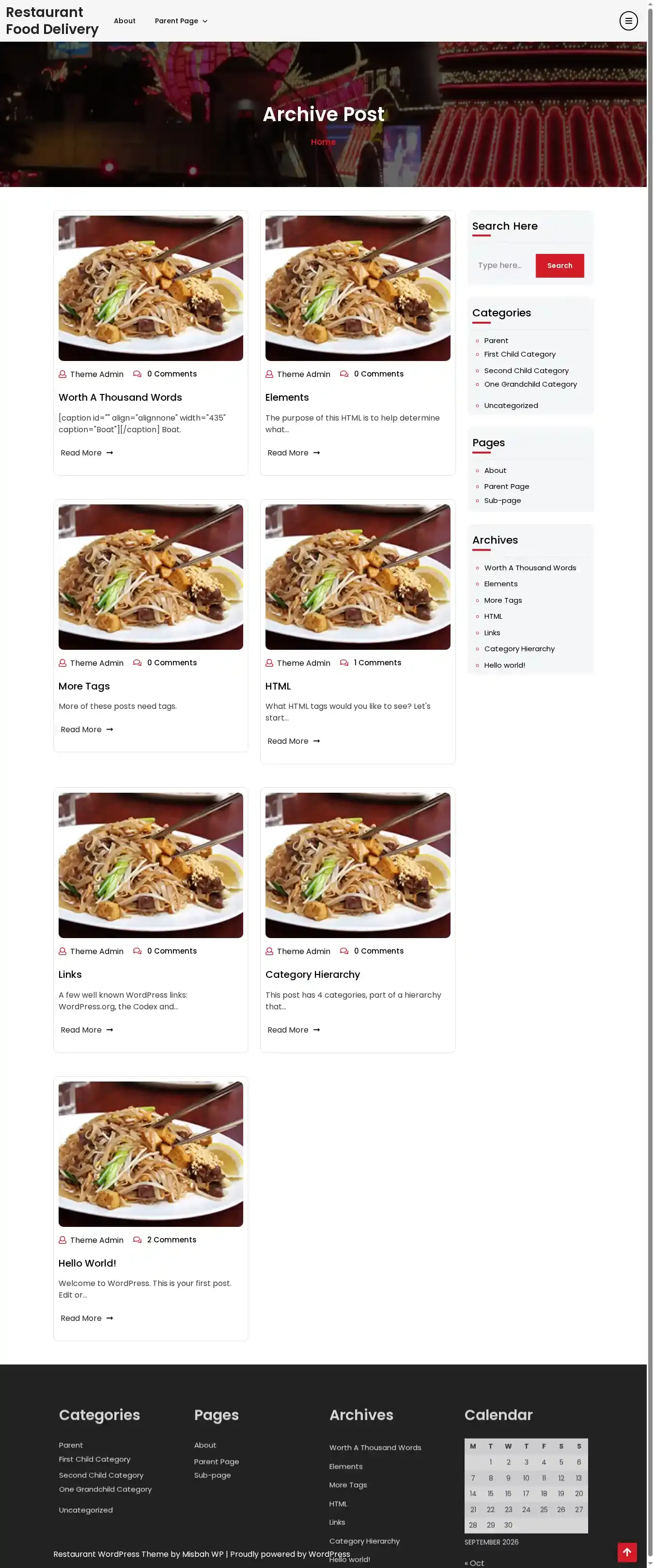 Restaurant Food Delivery home page on desktop