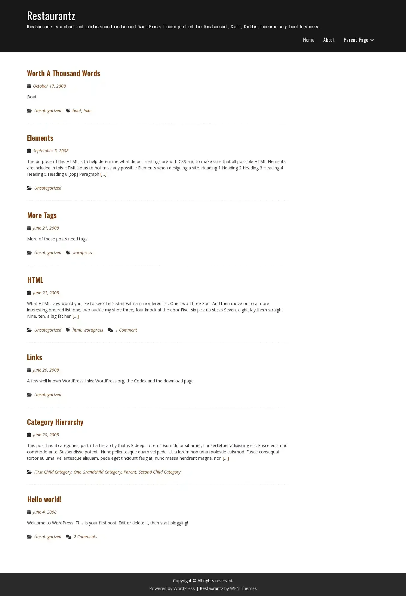 Restaurantz home page on desktop