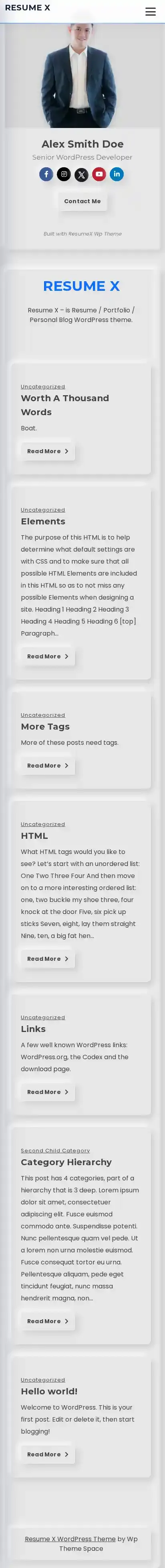 Resume X home page on mobile