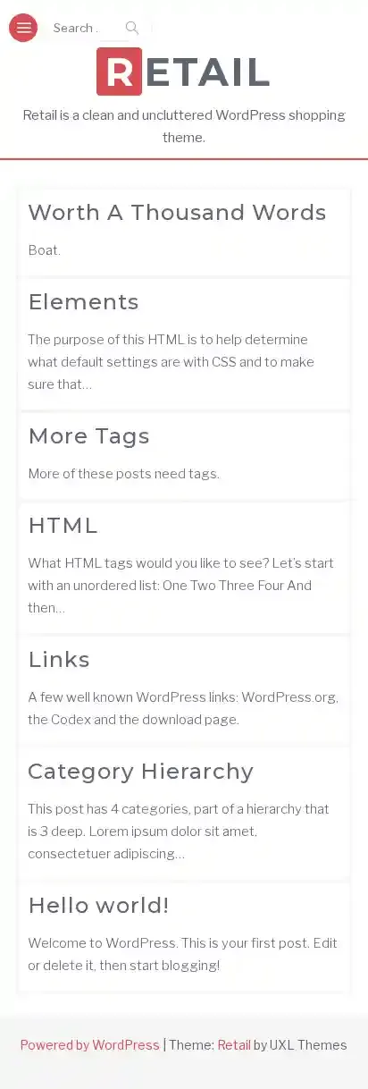 Retail home page on mobile