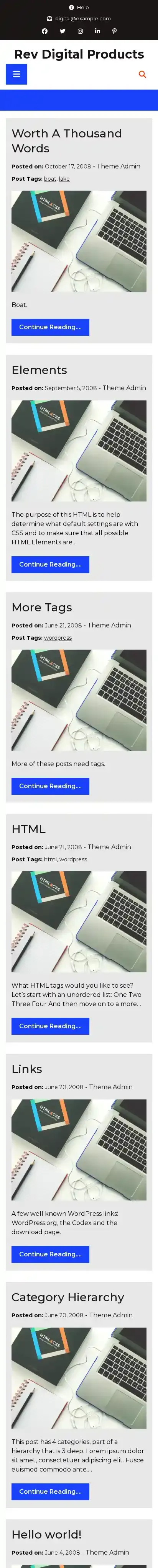 Rev Digital Products home page on mobile