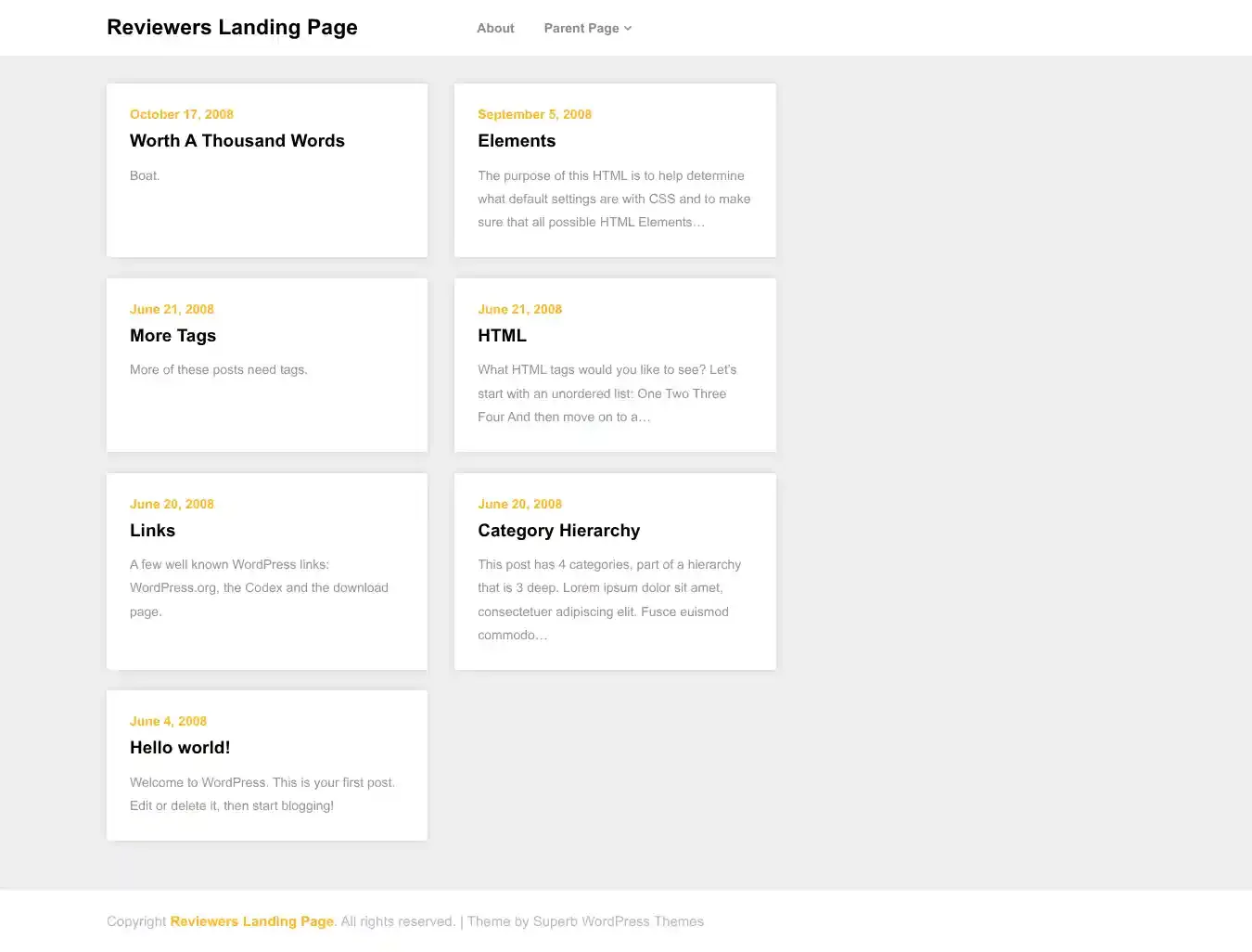 Reviewers Landing Page home page on desktop