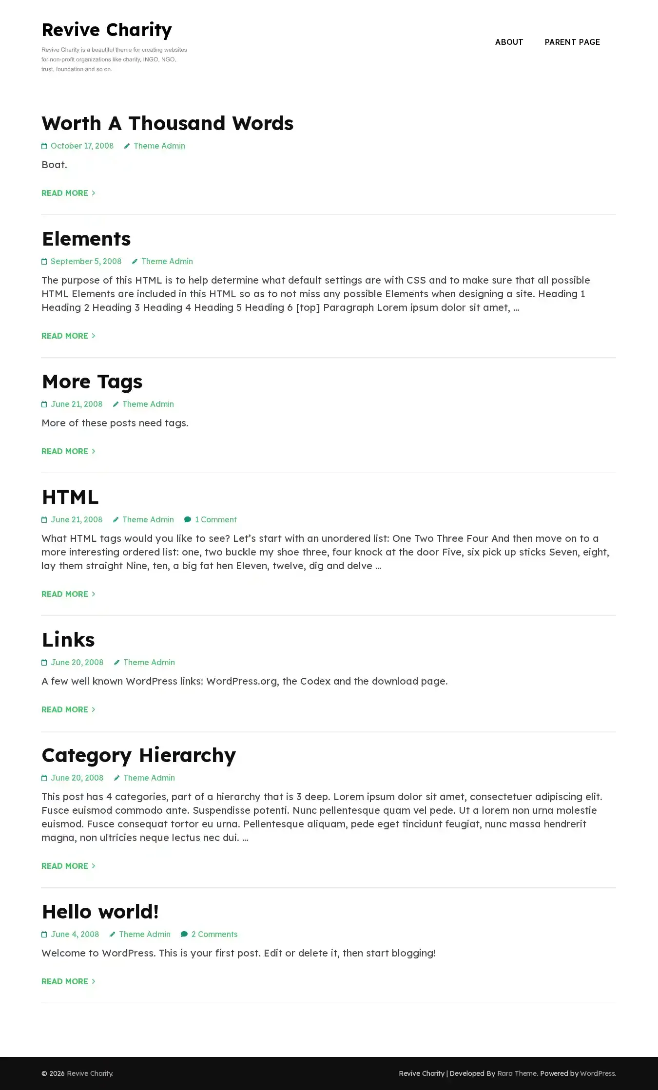 Revive Charity home page on desktop