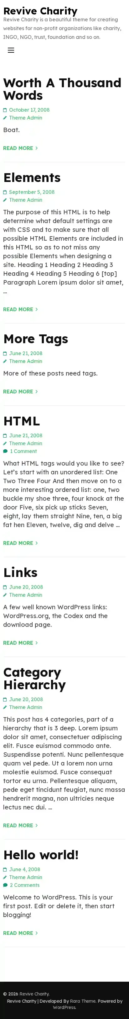 Revive Charity home page on mobile