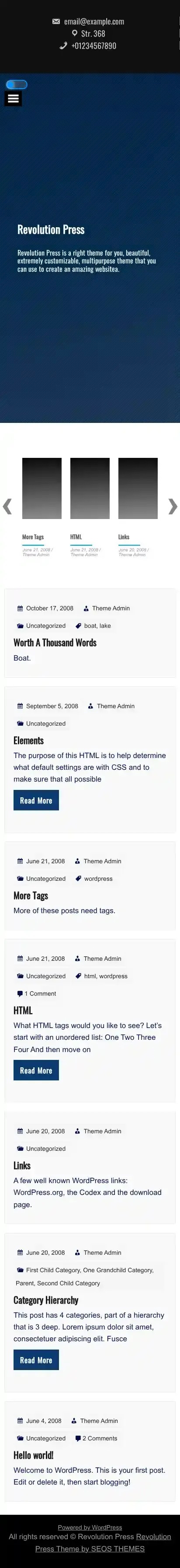 Revolution Press home page on mobile