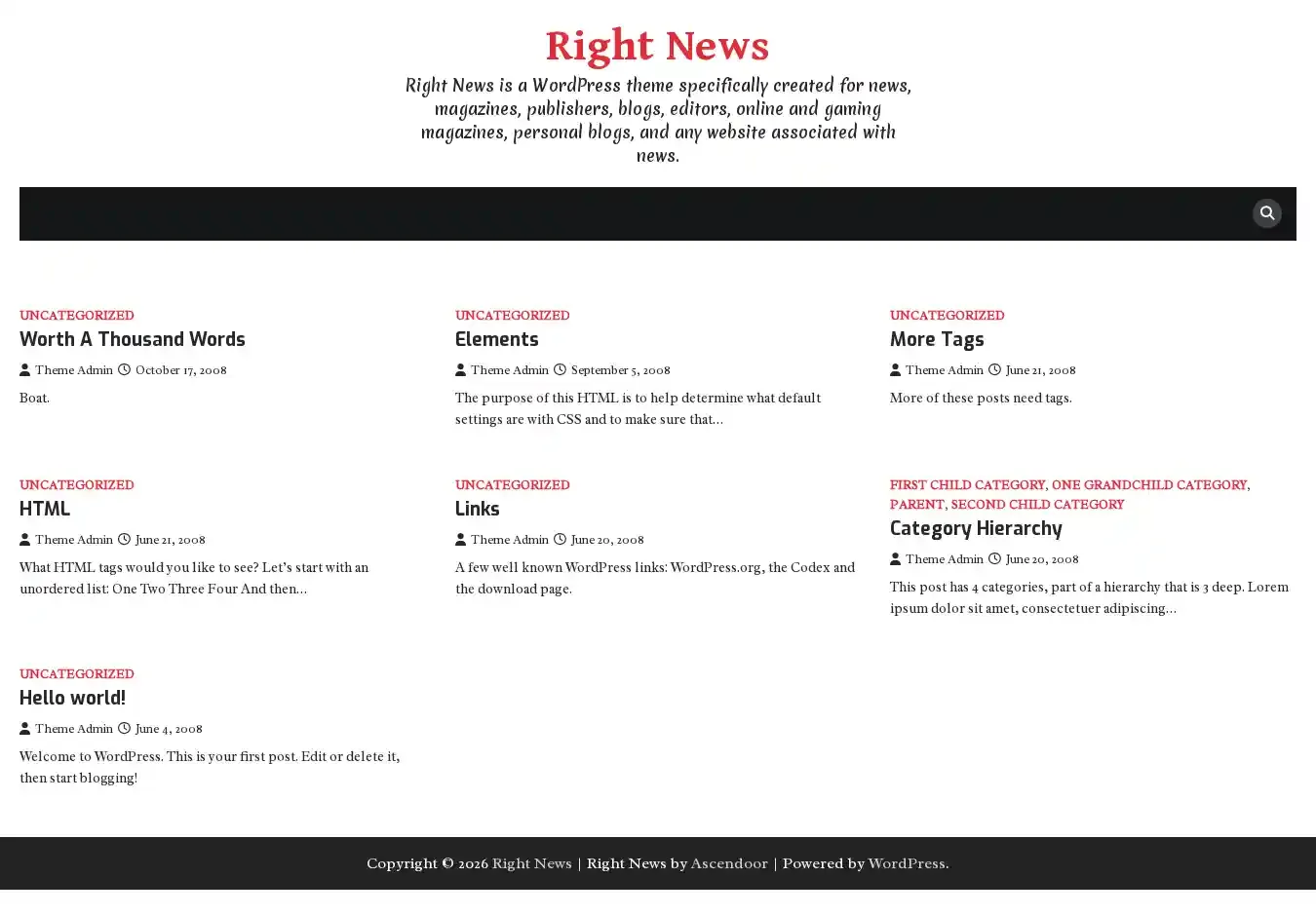 Right News home page on desktop