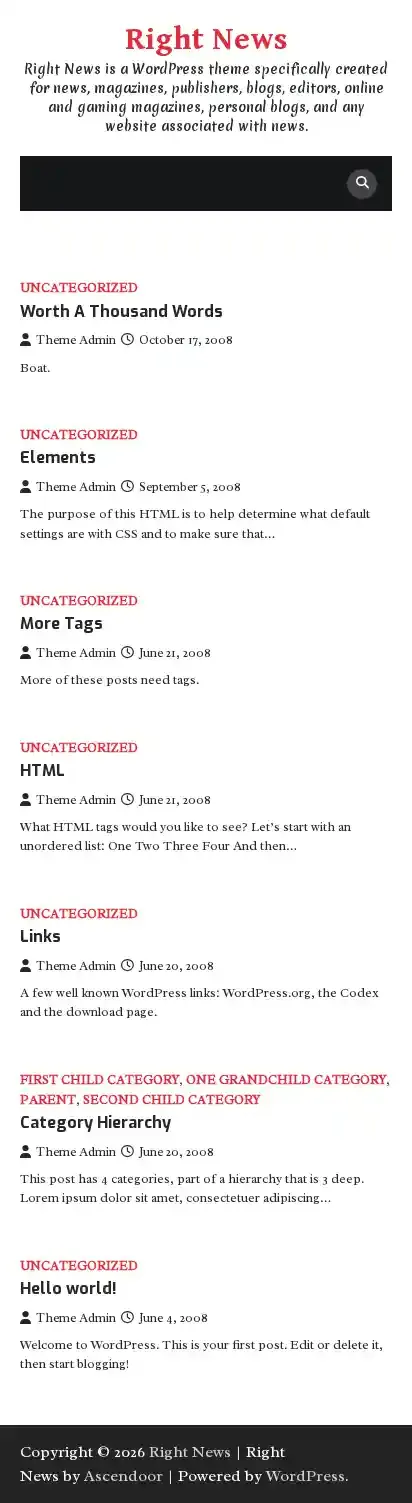 Right News home page on mobile