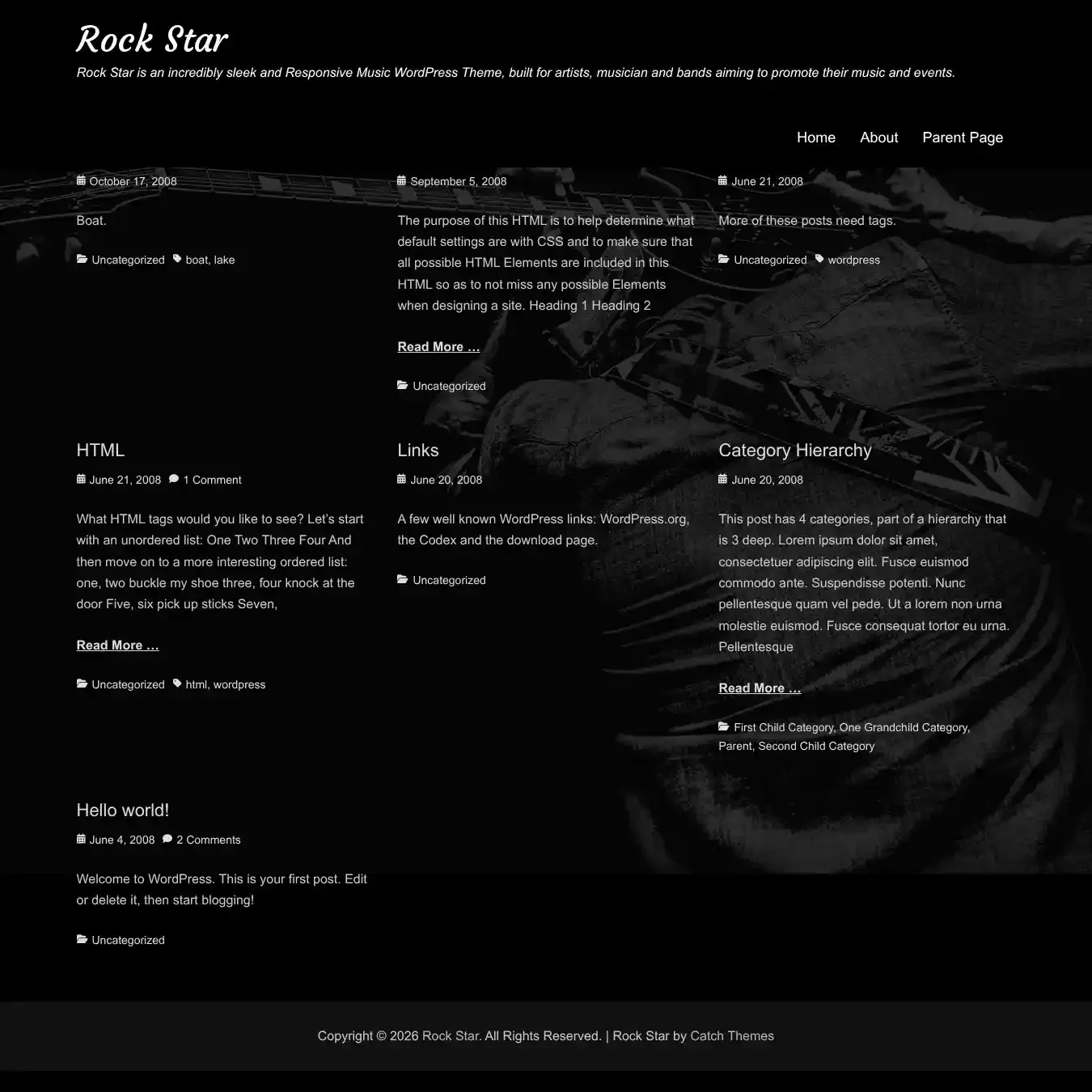 Rock Star home page on desktop