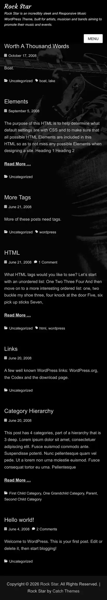 Rock Star home page on mobile