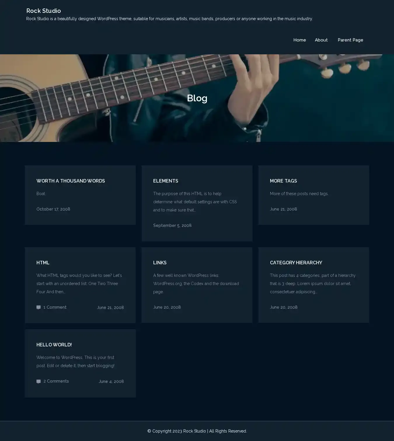 Rock Studio home page on desktop