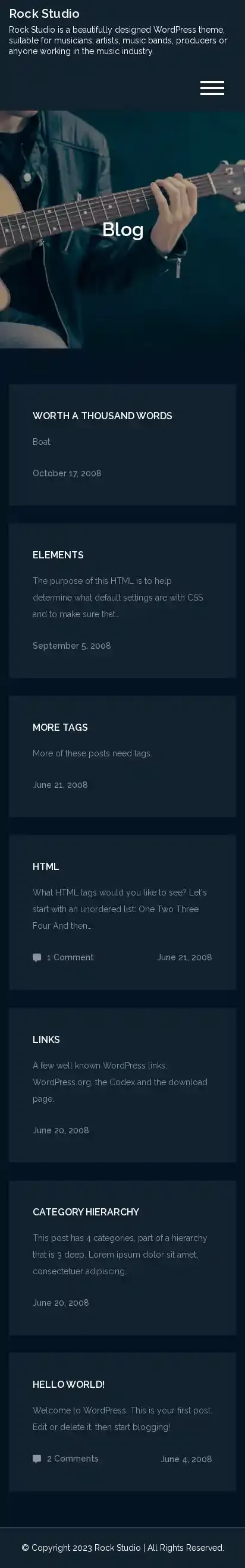 Rock Studio home page on mobile