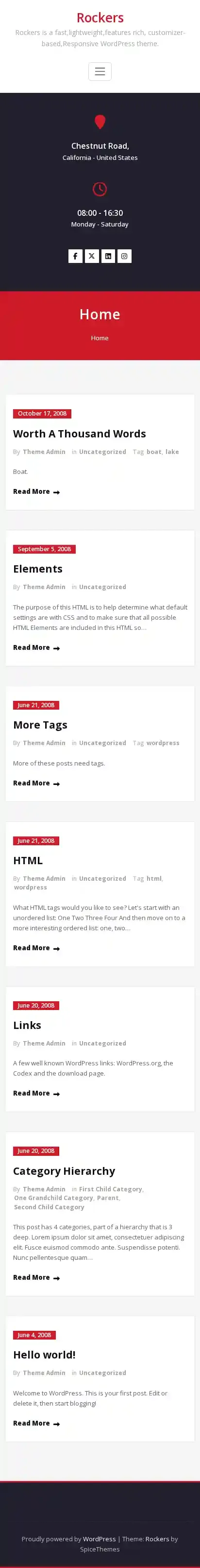 Rockers home page on mobile