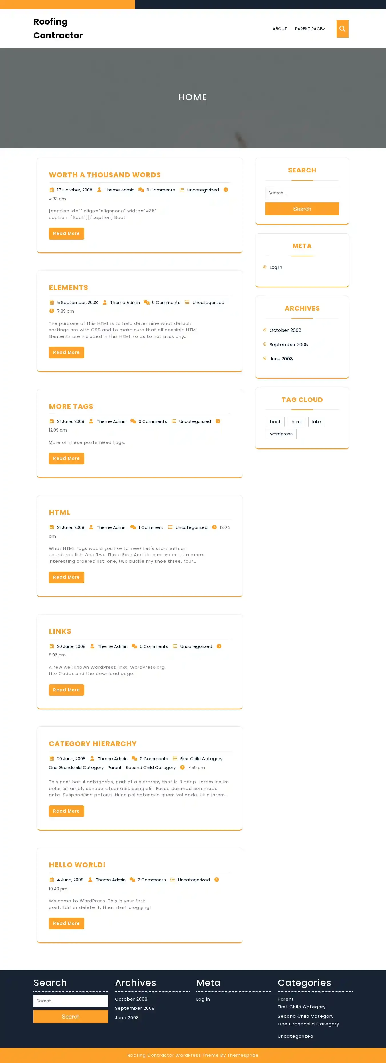 Roofing Contractor home page on desktop