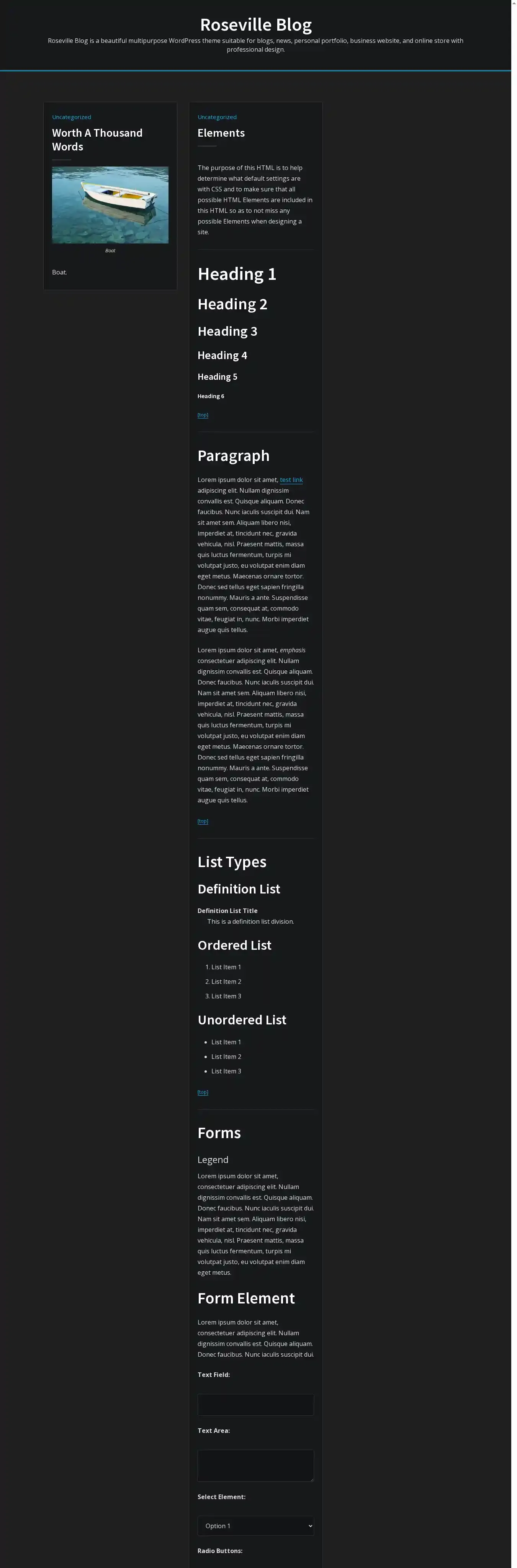 Roseville Blog home page on desktop
