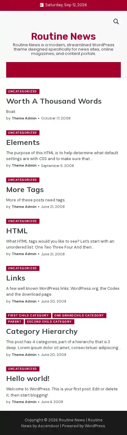 Routine News home page on mobile