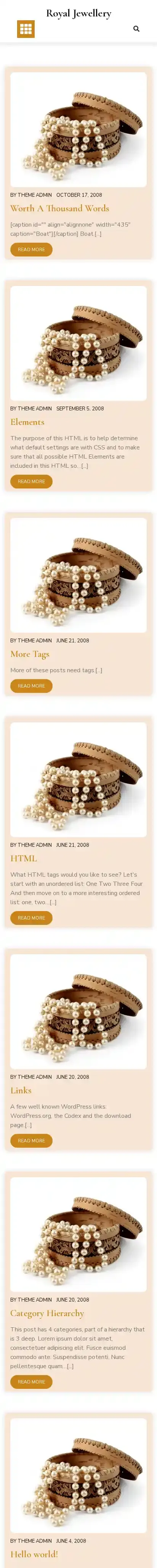 Royal Jewellery home page on mobile