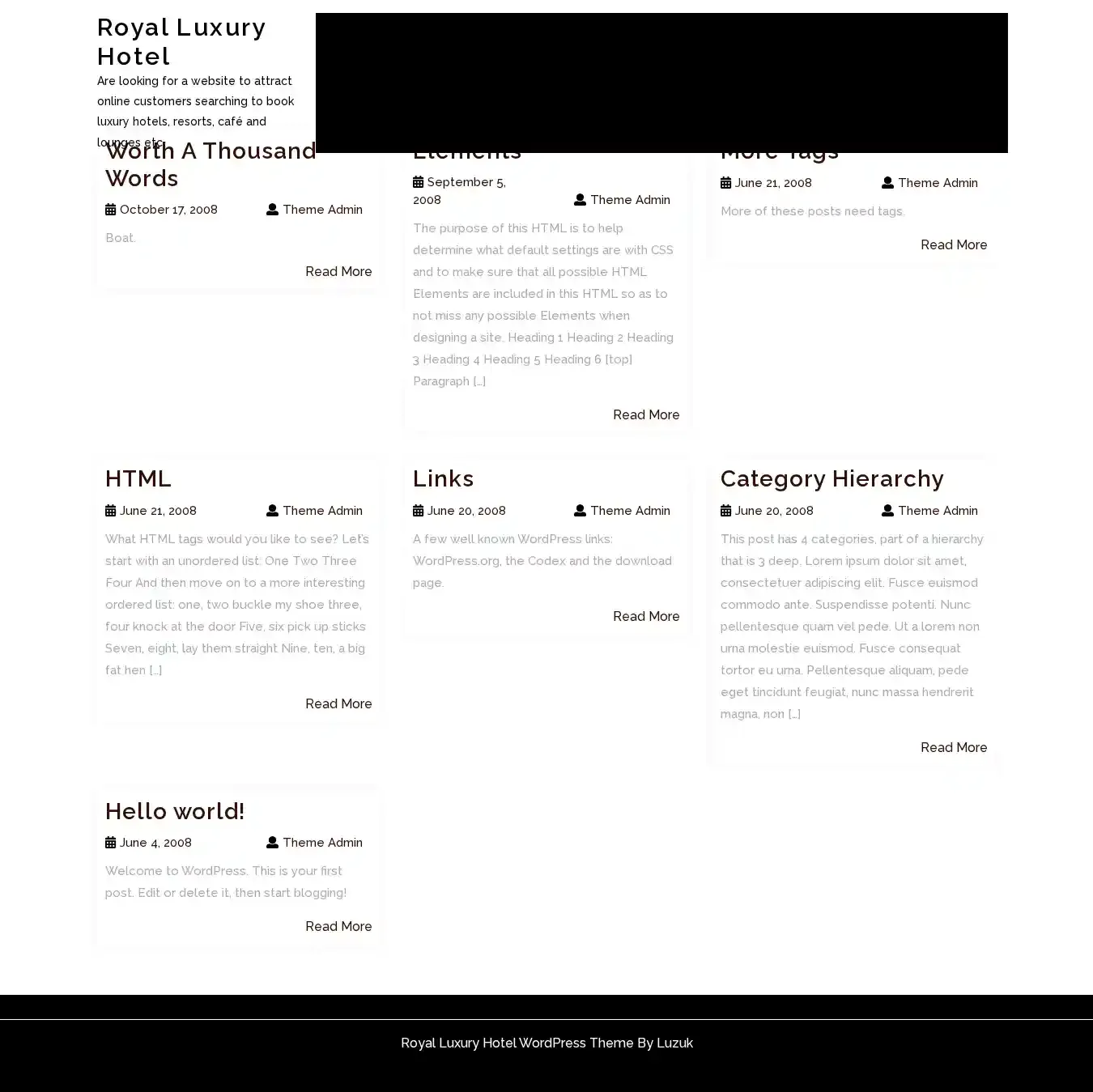 Royal Luxury Hotel home page on desktop