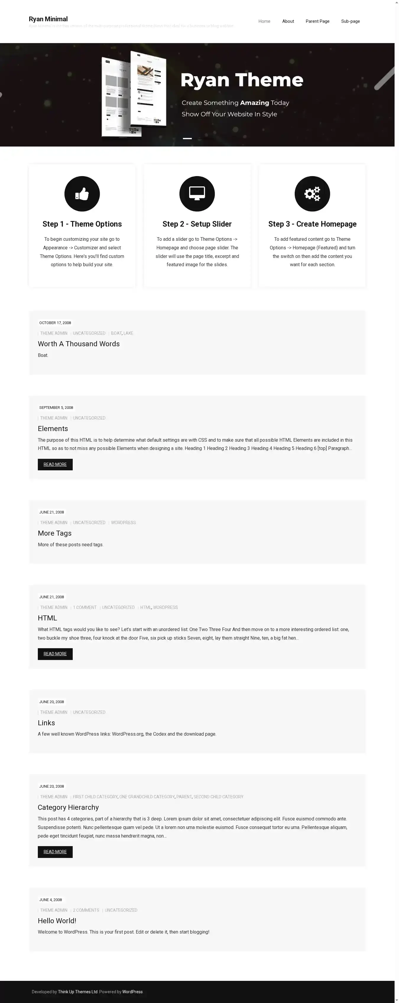 Ryan Minimal home page on desktop