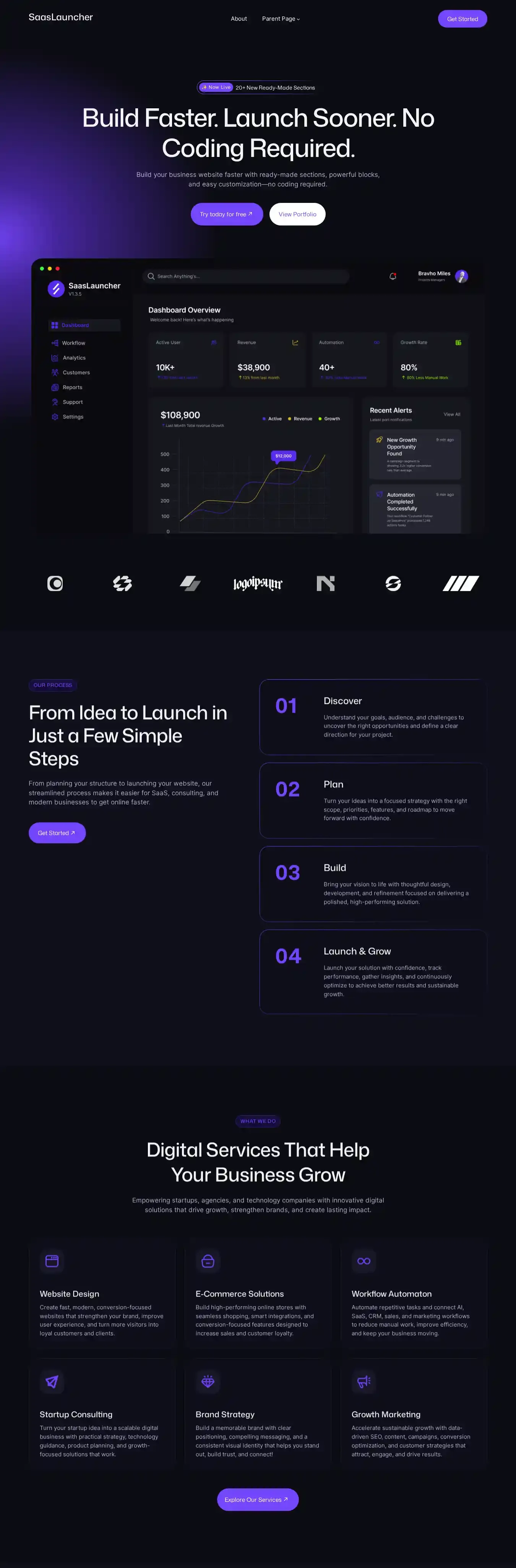 SaasLauncher home page on desktop
