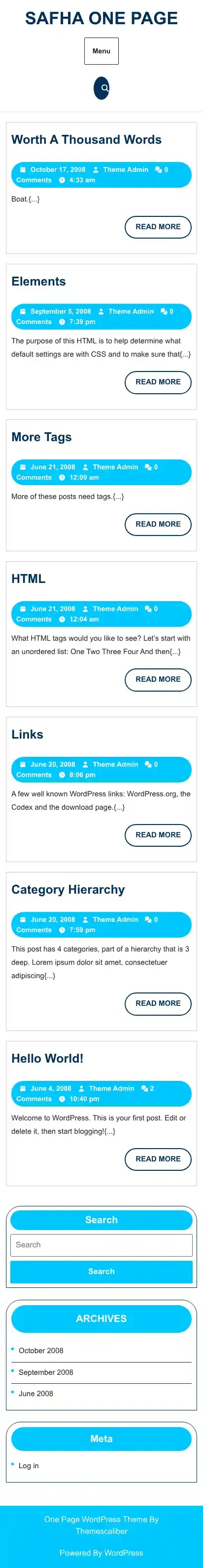 Safha One Page home page on mobile