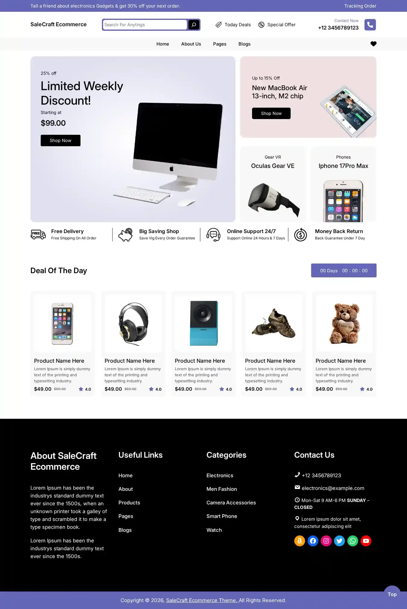 SaleCraft Ecommerce home page on desktop