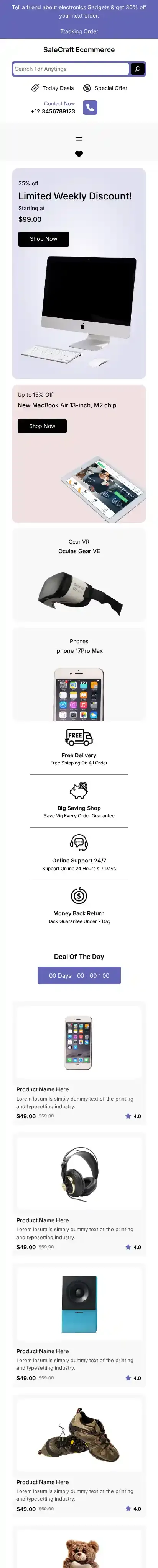 SaleCraft Ecommerce home page on mobile