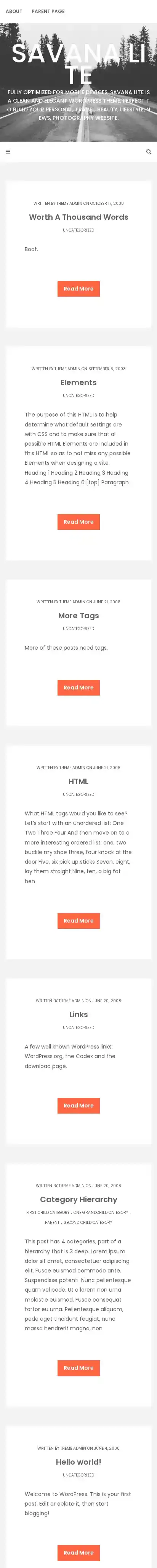 Savana Lite home page on mobile