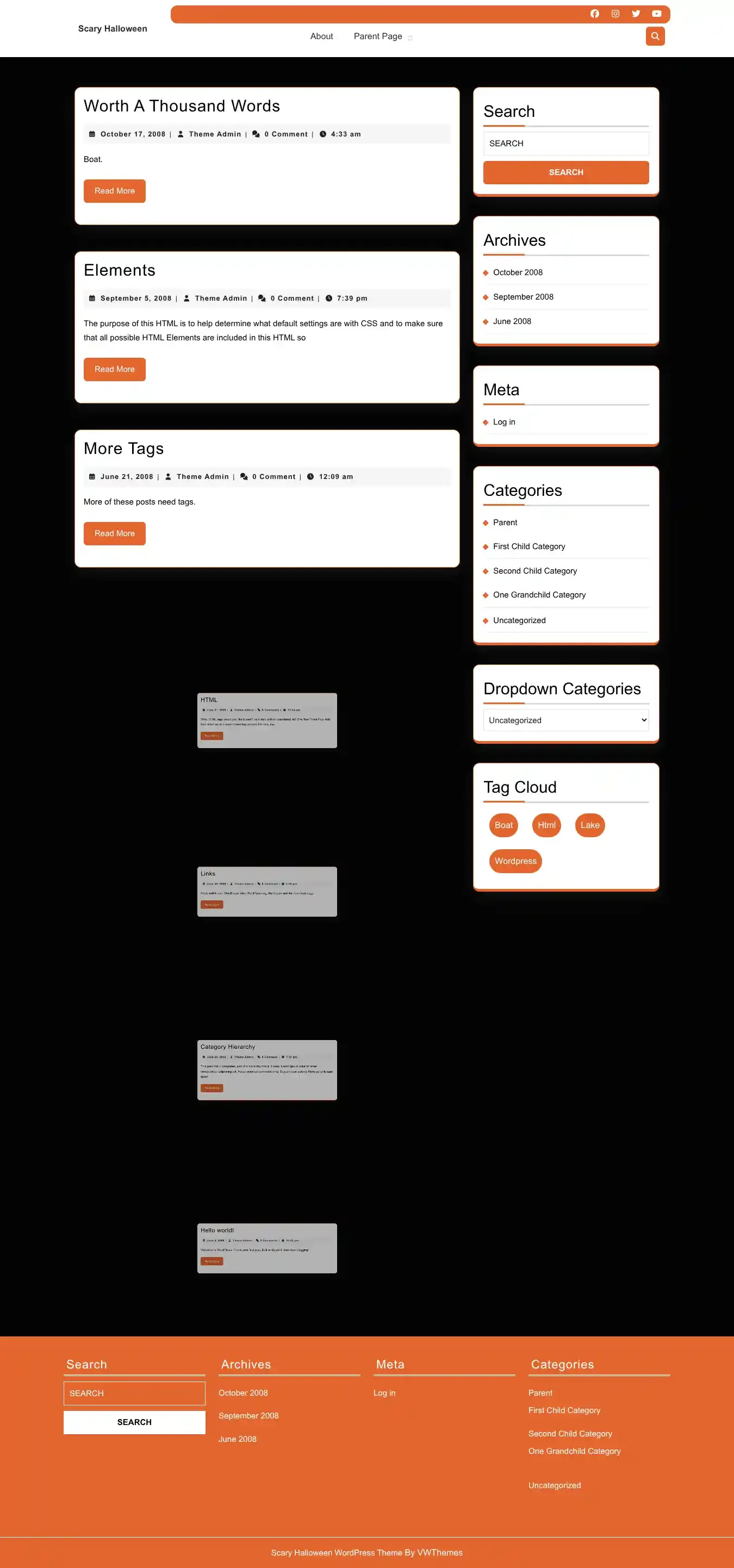 Scary Halloween home page on desktop