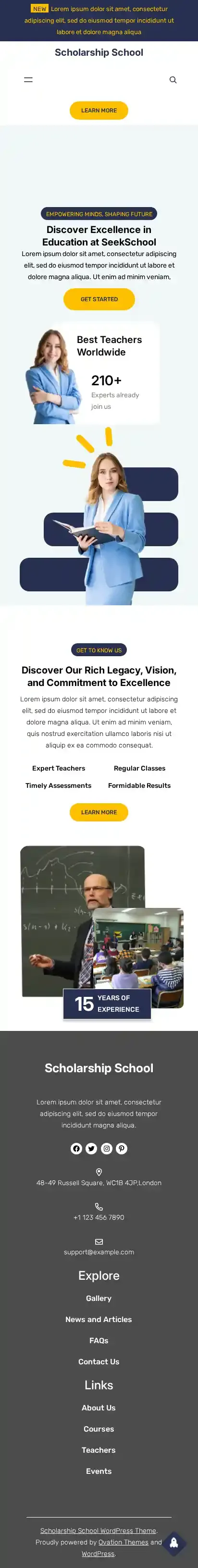 Scholarship School home page on mobile