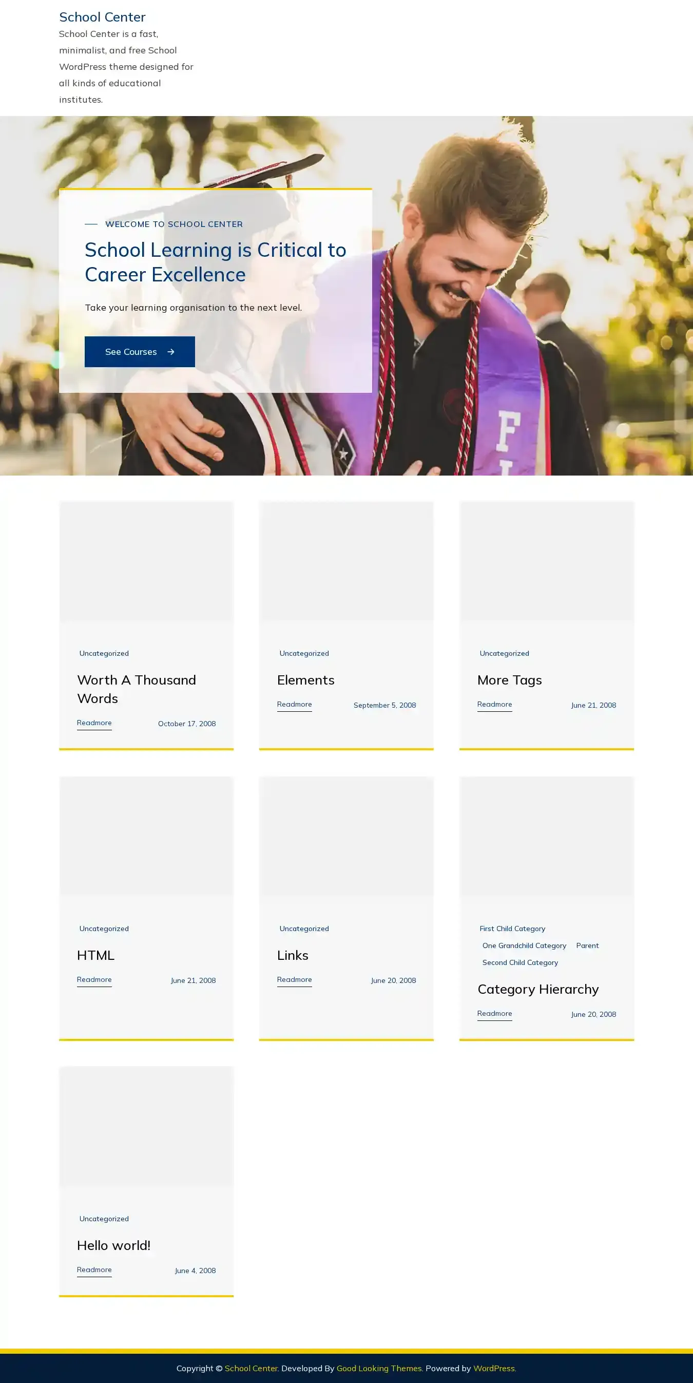 School Center home page on desktop